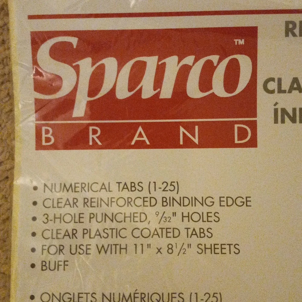 Ring Binder Numerical Index Tabs